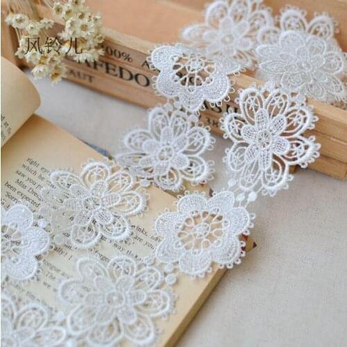 2 Yards per Lot 5CM Width White Water Soluble Lace Trim Sewing Floral Lace Fabric Trims DIY Patchwork Craft Accessories