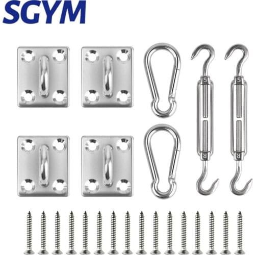 24pcs 304 Stainless Steel Hardware Kit Turnbuckle Pad Eye Carabiner Clip Hook Screws Sun Shade Sail