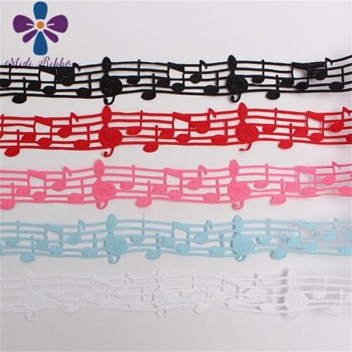 28mm Hollow Musical Note Solid Grosgrain Ribbon Hair Accessories In Stock 100yards/roll DIY Party Decor Hair Bowknots Making