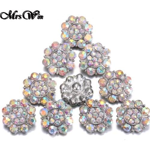 6pcs/lot Mrs Win Snap Jewelry Multi color Rhinestone Flower Snap For Snap Bracelet Leather Bracelets for women