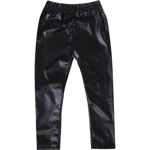 Pudcoco Big Girls Treggings Summer PU Leather Pants For Girls Children Girls Capris Black Stretchy Skinny