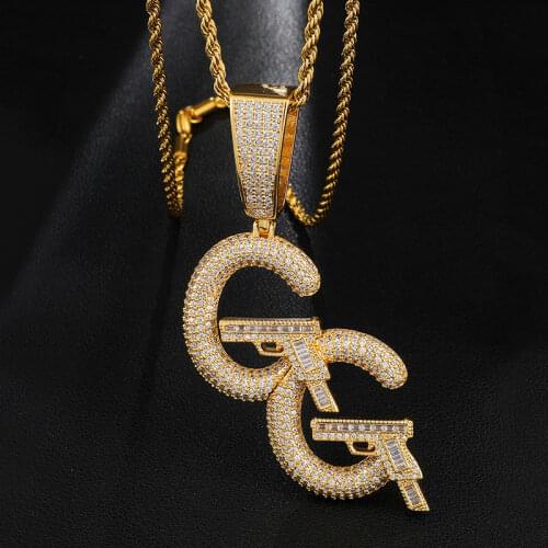 New Full Cubic Zircon Letter G Gun Pendant Hip Hop Necklace For Men Women Party Hiphop Jewelry Dropshipping