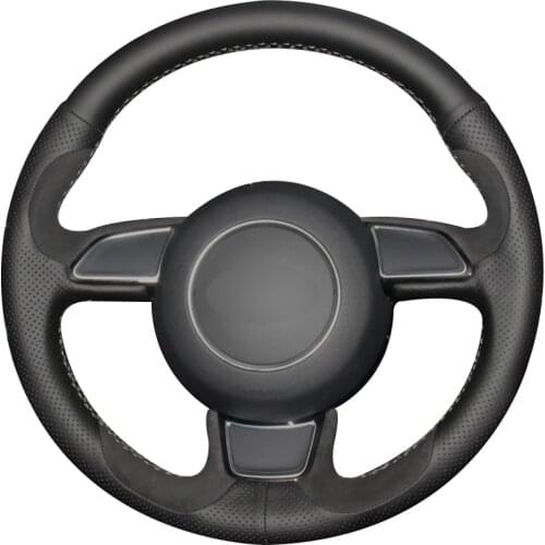 Black Natural Leather Black Suede Car Steering Wheel Cover for Audi A1 A3 A5 A7