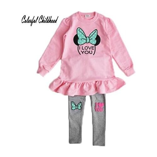 Kids Baby Girls Clothes Sets Long Sleeve ruffle hem T-shirt+Pants Outfits girl Minnie Tracksuit Sport Suit For toddler clothes