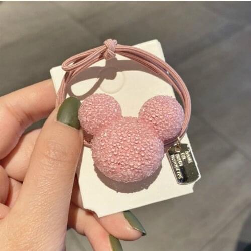 Disney new jelly-colored crystal cartoon bear Mickey star bow hair circle cute girl head rope baby lady doll