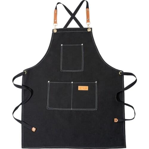 Cotton canvas denim leather shoulder strap apron