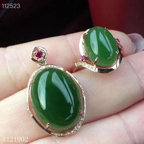 KJJEAXCMY exquisite jewelry 925 Silver-inlaid Natural Gem Jasper Girl Ring + Pendant Set Support Detection