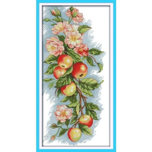 Joy Sunday Flowers&Apples Cross-stitch Kit DIY 14CT DMC Printed Canvas Cross Stitch Needlework Embroidery Sets Home Decor Gift