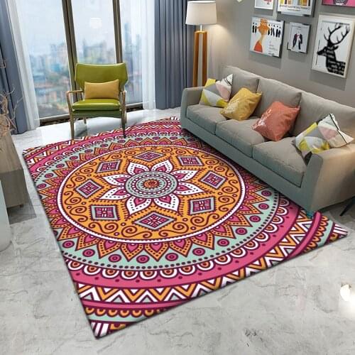 Tapis Salon Bohemian Style Mandala Pattern Carpet Non-slip Bath Mat Soft Fluffy Flannel Living Room Bedroom Decorative Carpet