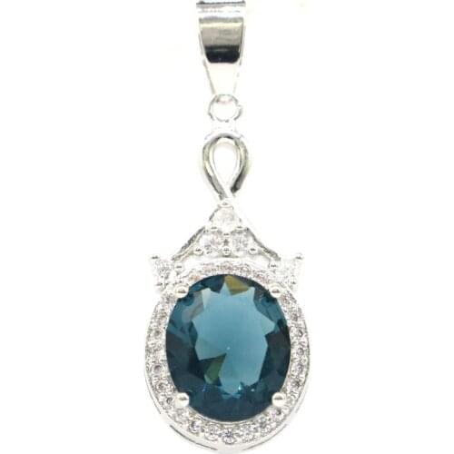 64x30mm Big European Design Sunflowers Created Blue Turquoise Tanzanite For Women Wedding Silver Pendant