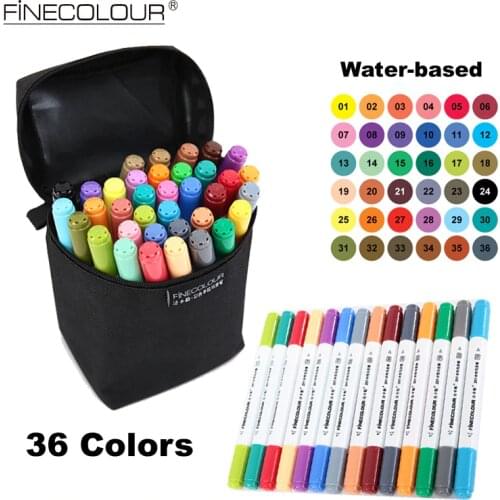 Finecolour 36 Color /set Art and Graphic Drawing Manga Water Based Ink Dual Head Fabric Marker Pen Sketch Markers Pen