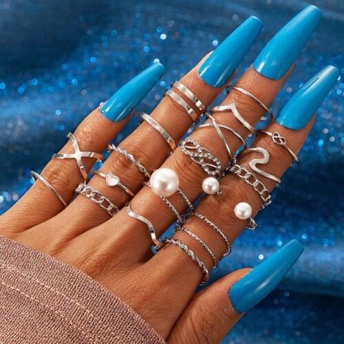 2021 New 19pcs Trendy Boho Midi Knuckle Rings Set Women Fashion Party Bohemian Jewelry Pearl Ring