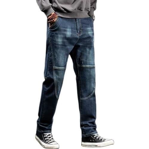 New Fashion Patchwork Distressed Denim Men Casual Straight Loose Baggy Jeans Streetwear Trousers Plus Size Pants