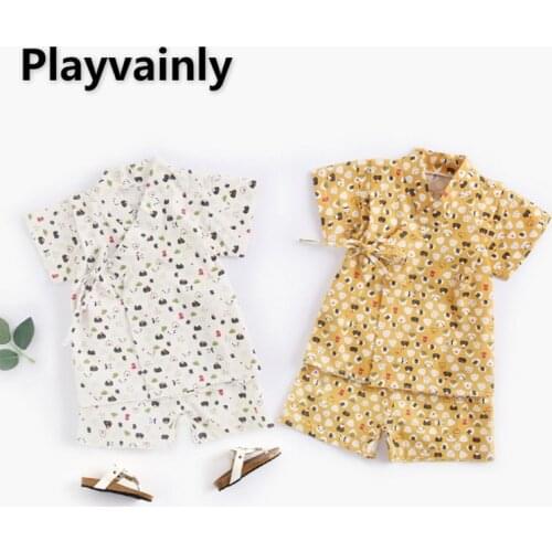 2021 Japense Style New Summer Kids Girls Boys Pajamas 2-pcs Sets Cartoon Bathrobe Kimono Homewear Baby Newborn Clothes E9034