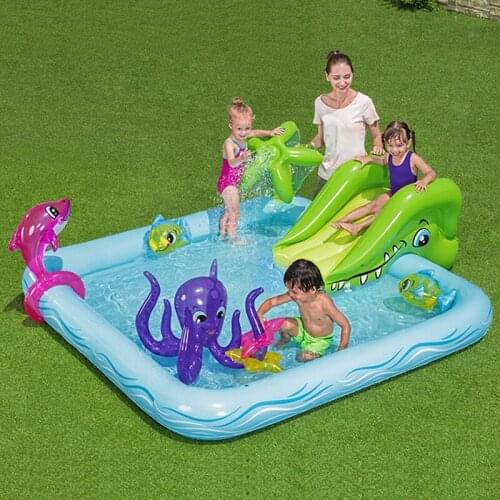 Rectangular Inflatable Swimming Pool with Slides Thicken PVC Paddling Pool Bathing Tub Outdoor Summer Swimming Pool For Kid Play