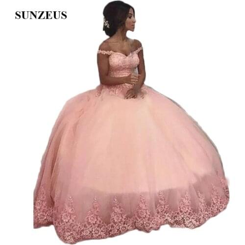 Puffy Skirt Ball Gown Coral Pink Quinceanera Dresses Girls Formal Occasion Party Gowns Off the Shoulder celebrity sukienki