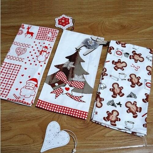 3pcs 50x70cm Christmas Table Napkin Cotton Tea Towel Tableware Mat Kitchen Towel Family Party Christmas Gift