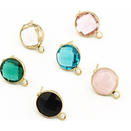 2pcs 12mm Crystal Circle Stud Earring Charms Clear Findings One Hole Transparent DIY Dangle Tassel Earrings Jewelry Making C55