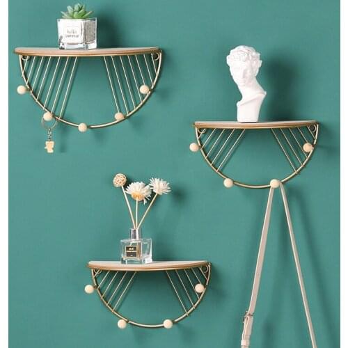 Nordic Wall Decor Storage Rack Home Metal Bags Keys Coat Organizer Shelf With Universal Hooks Wall-floating Hangers Vase Holder