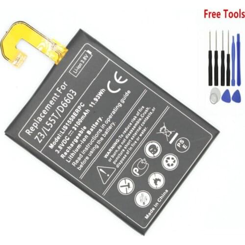 1x 3100mAh / 11.8Wh LIS1558ERPC Replacement Battery For Z3 Z 3 L55T L55U D6653 D6603 D6633 D6708 D6643 D5803 D5833 D6616 + Tool