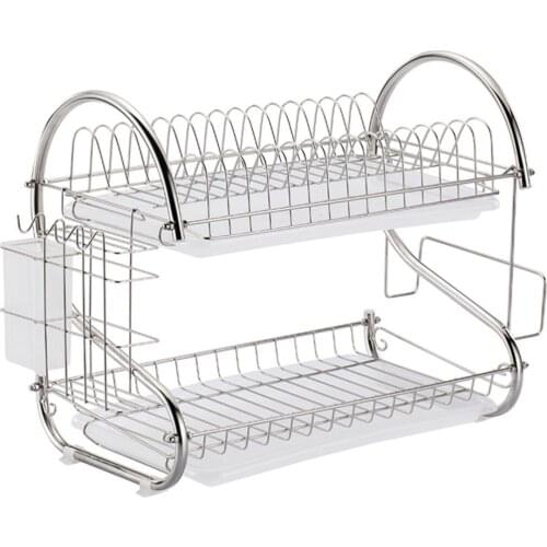 Stainless Steel Dish Drain Rack Double Layer Storage Stand Practical Kitchen Storage Shelf for Home (Silver)