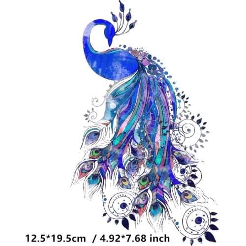 Cute Peacock Iron on Heat Transfer Printing Patches Sticker Washable For T-shirts Clothing DIY Stickers Appliques 2019