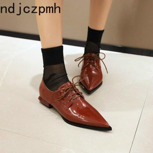 Hot Pumps Spring The New Fashion Lace Up Pointed Comfortable Non-slip Low-heeled Women Shoes Plus Size 33-50