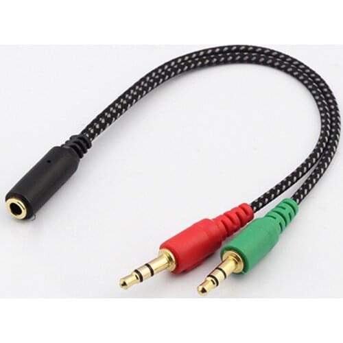 Audio Extension Cable 2 male to 1 Female, 22cm 3.5mm Audio Conversion Line AUX Cord Two in One Computer Headset Microphone Cable