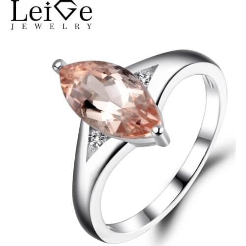 Leige Jewelry Morganite Engagement Ring Pink Gemstone Marquise Cut Promise Rings for Women Sterling Silver 925 Fine Jewelry