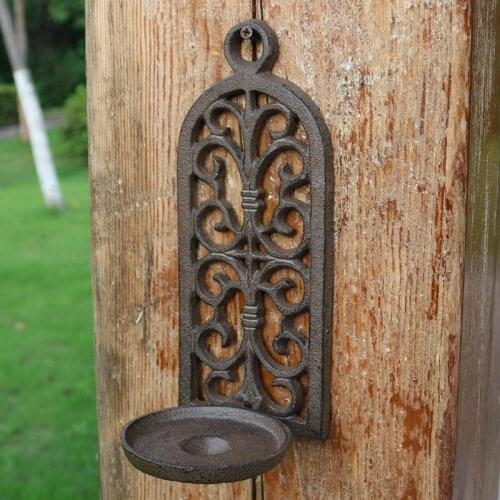 European Vintage Hollow Arch Design Wall Decor Foldable Cast Iron Candle Holder