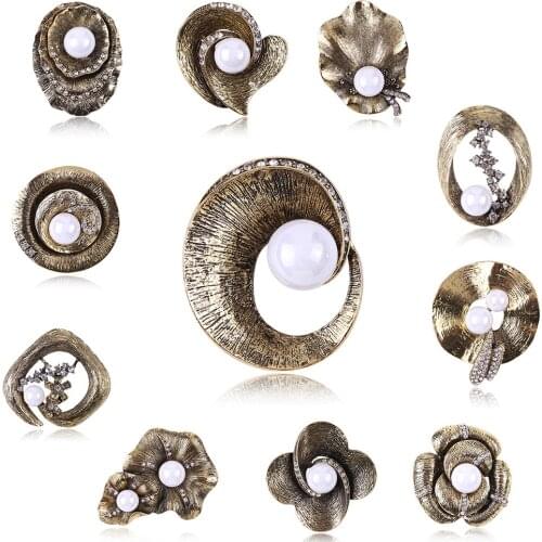 Vintage Metal Flower Gold Silver Color Brooches Pearl Elegant Flower Leaf Brooch Pin For Women Wedding Party Jewelry Accessories