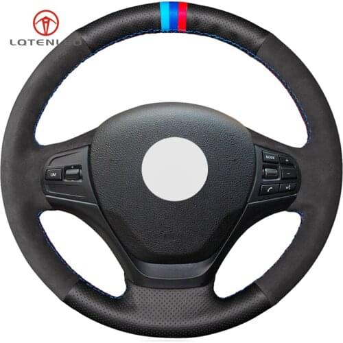LQTENLEO Black Leather Suede Car Steering Wheel Cover for BMW 3 Series F30 F31 F34 318i 320i 320d 328i 330i 330e 330d 335i 340i