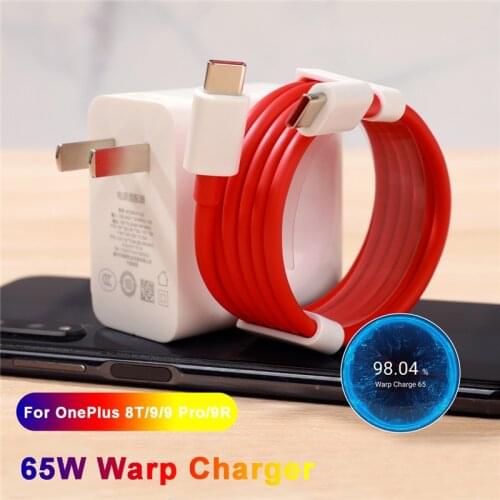 65W EU Warp Charger For OnePlus 9 Pro 9R 8T 6A 1M USB-C to USB-C Dash/Warp Charging Adapter For One Plus 8 Pro Nord 7T Pro 7 6T