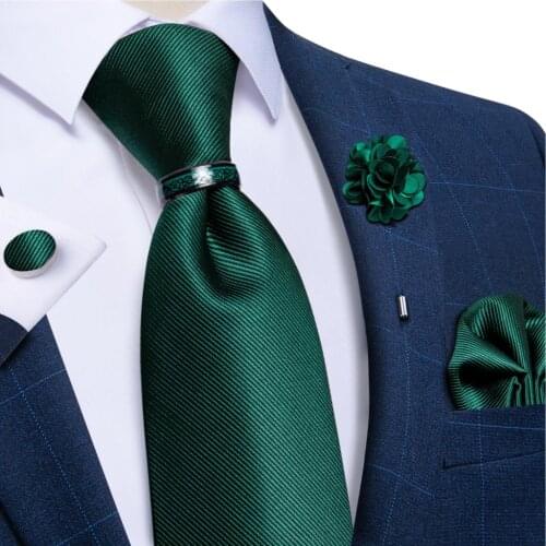 Green Solid Mens Ties Brooch Handkerchief Cufflinks Wedding Party Ties For Men Stainless Steel Dragon Ring Men Accessories Gift