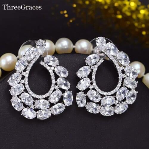ThreeGraces Luxury Hollow Out Inlay Cubic Zircon Crystal Symmetrical Stud Earrings for Women Wedding Jewelry ER229