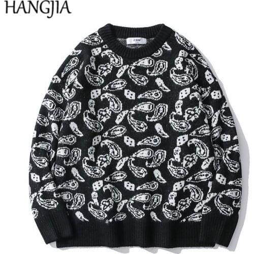 Cashew Flowers Sweater Pullover Harajuku Oversized Pullovers Men Women Paisley Print Knitting Sweaters Autumn and Winter
