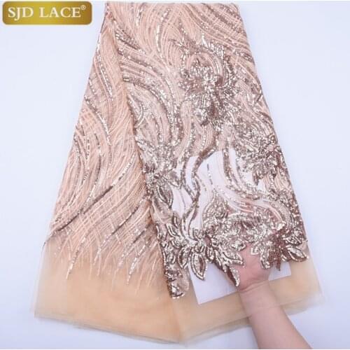 Gold African Lace Fabric High Quality Lace Sequins Flower Embroidery African French Tulle Lace Fabric For Wedding Dress A1737