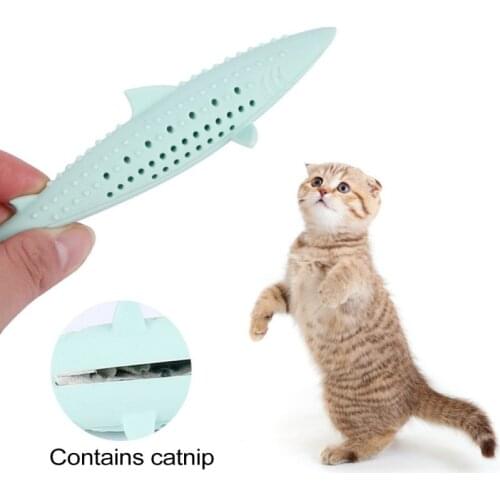 Cat Fish Shape Toothbrush Pet Eco-Friendly Molar Stick Teeth Clean Toy Interactive Cat Dental Toy Soft Silicone Mint Chew Toy