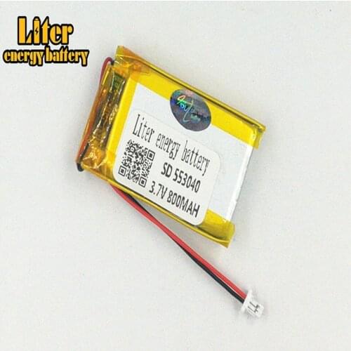 1.0MM 2pin connector 3.7V 553040 800mah MP3 MP4 MP5 small toys rechargeable lithium polymer battery