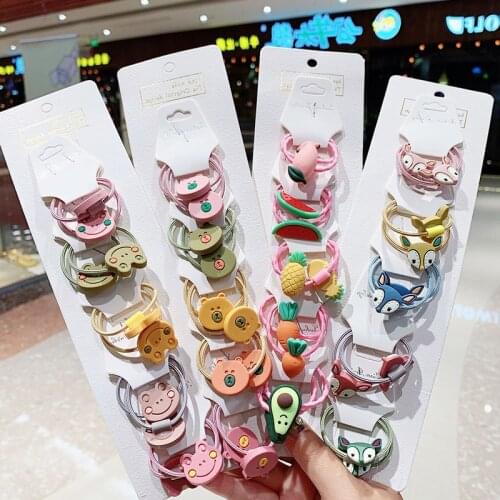 10Pcs/Set Cartoon Animals Fruit Rubber Band Elastic Hair Band Unicorn Dinosaur Fish Headband Hair Accessories For Girls Children