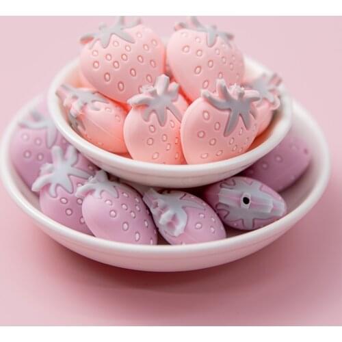 20pc Mini Strawberry Silicone Beads Baby Teether DIY Pacifier Chain Teething Bracelet Food Grade Silicone Rodent Children Goods