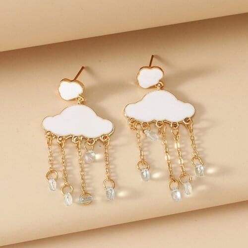 2021 Original Funny Wholesale Laser Cut White Cloud Acrylic Earrings Multicolor Rain Tear Drop Pendant Party Jewelry