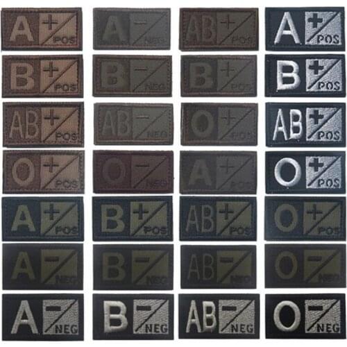3D Embroidery Blood Type Patch Chapter A+B+AB+O+ Front POS A-B-AB-O Negative NEG Blood Type Patch Group Tactical Military Badge