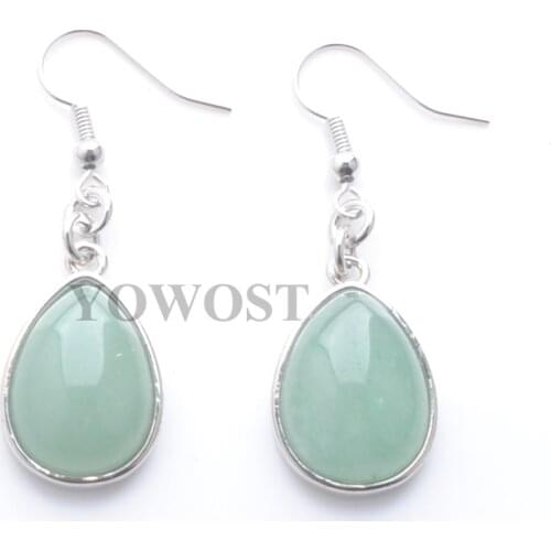 5Pairs Women Drop Earrings Natural Aventurine Gem Stone Teardrop Bead Reiki Healing Earrings Bohemian Jewelry QR3176