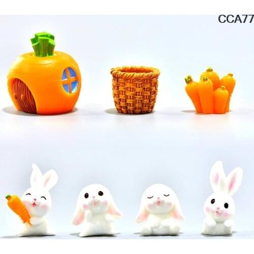 7pcs/set Resin Craft Mini Rabbit Easter Hare Animal Figurine DIY Micro landscapes Home Cake Decoration Desk Office ornaments