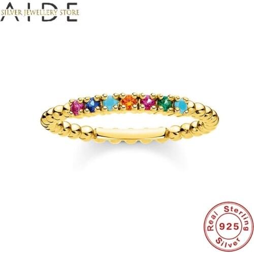 AIDE Mini Beads Strand Rings For Women Exquisite Colorful Zircon Size 6/7/8 Finger Rings Silver 925 Jewelry Party Gift Anillos