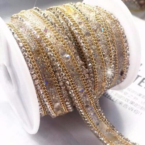 2018 New 1.2cm Sewing On Garment Shoe Accessories Beaded Chain Rhinestone Hot Diamond Lace Trim DIY Clothing Decoration Fabric