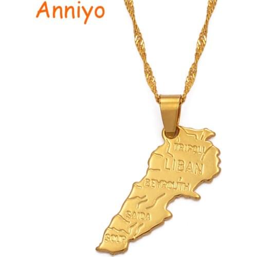 Anniyo Liban Map Pendants Chain Necklaces for Women Girls Gold Color Jewelry Lebanon Maps #007410