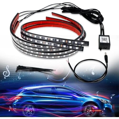 1 Set LED Strip Atmosphere Ambient Lamp Auto Tube RGB Underglow Lights Kit with Bluetooth Control Car Accessories