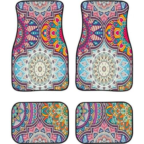 Aimaao Car Mats Tree Rainbow Anti-dust Car Floor Mats Bohemian Stylish Automotive Accessories,Mandalas Floral Design 4 Pcs